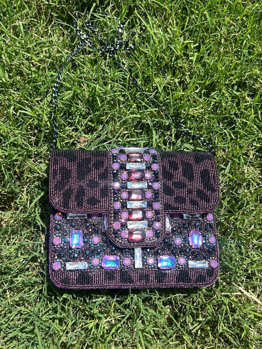 Rare 1980’s Mary Frances Embellished Purple Leopard Crossbody Bag